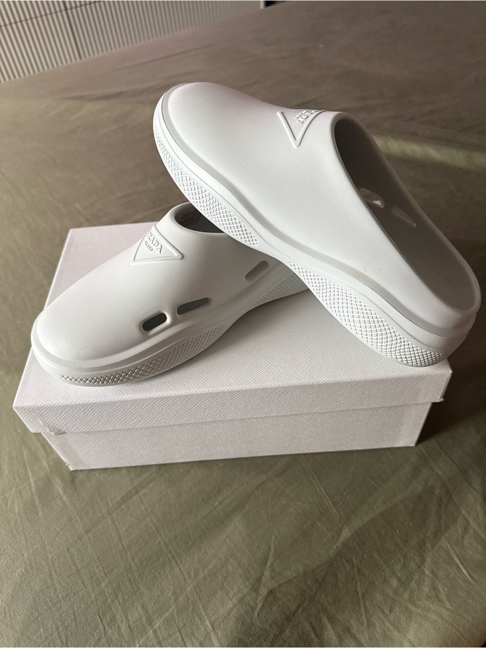 Prada White Slip-On Rubber Clog Mule